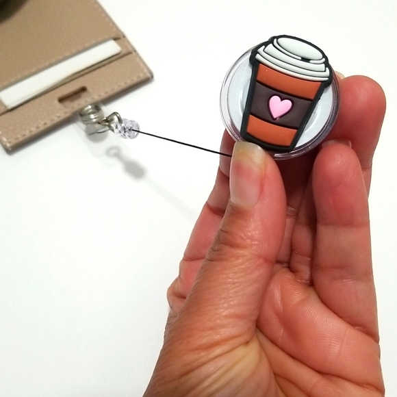 Beige Wearable Badge Holder with Coffee Cup Design - Picture 3 of 3
